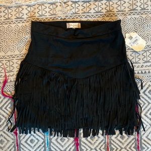Black fringe skirt, never worn NWT